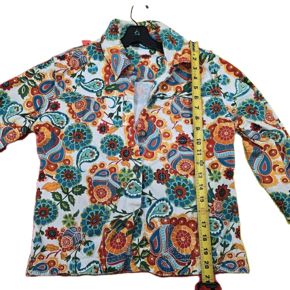 KAKTUS Women's Floral Paisley Denim‎ Jacket Size S Small Stretch Cotton...